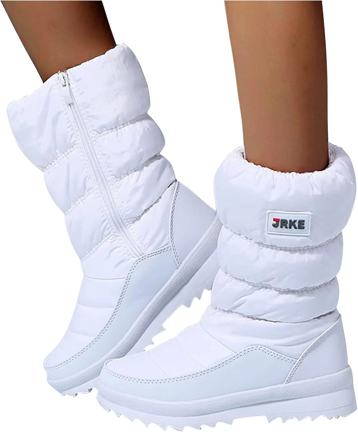 Winter Boots For Women Puffly Platform Snow Boots Plus Fleece Side Zipper Mid-Calf Cotton Non-Slip Booties