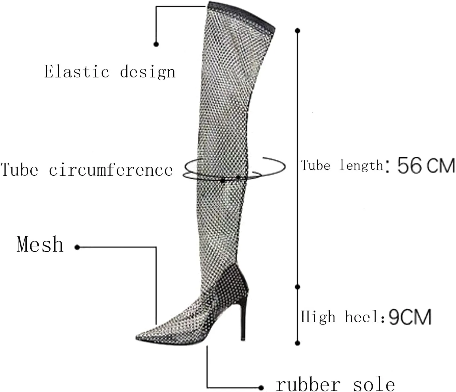 Winter Boots For Women Sexy See Through Rhinestone Over Knee Boots Fishnet Mesh High Heel Tall Long Boots