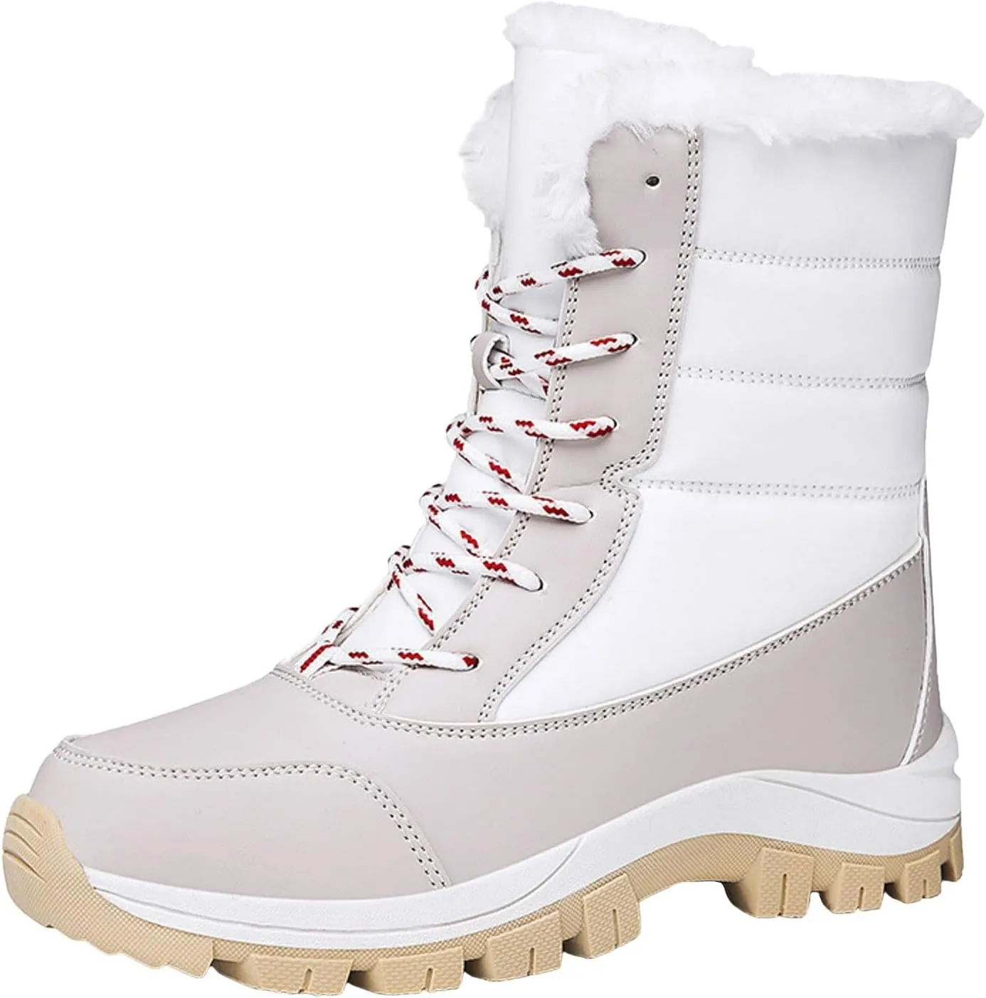 Winter Boots for Women Warm Fuzzy Fleece Walking Hiking Snow Boots Waterproof Shoes Mid Calf Lace Up