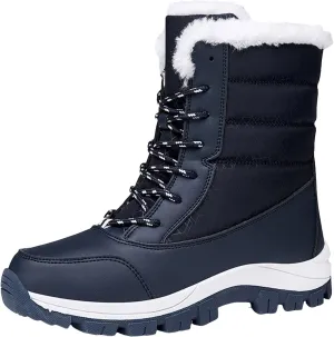 Winter Boots for Women Warm Fuzzy Fleece Walking Hiking Snow Boots Waterproof Shoes Mid Calf Lace Up
