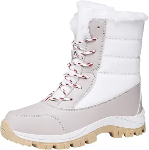 Winter Boots for Women Warm Fuzzy Fleece Walking Hiking Snow Boots Waterproof Shoes Mid Calf Lace Up