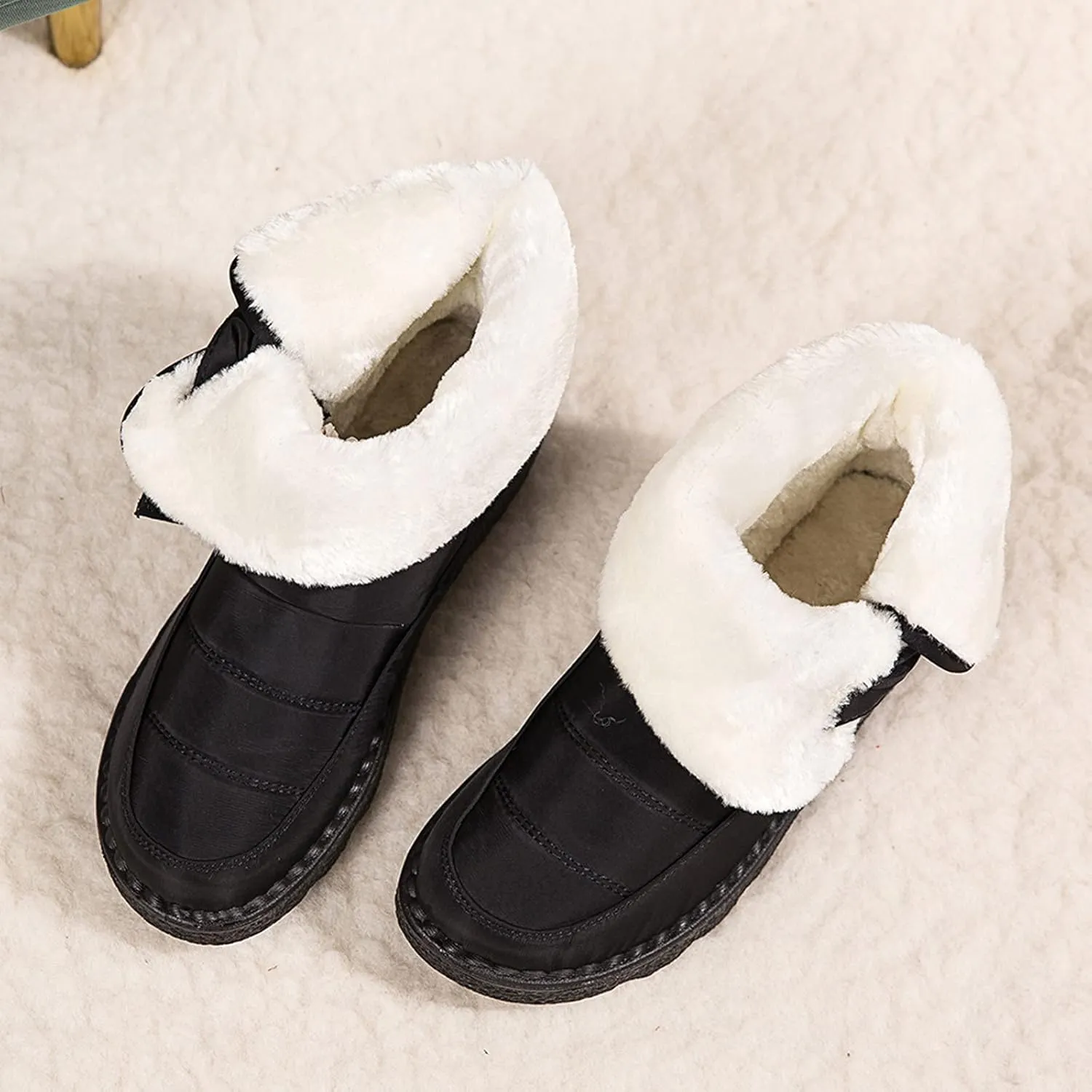 Winter Boots for Women Waterproof Warm Fur Lining Mid Calf Boots Hook Loop Comfortable Outdoor Shoes