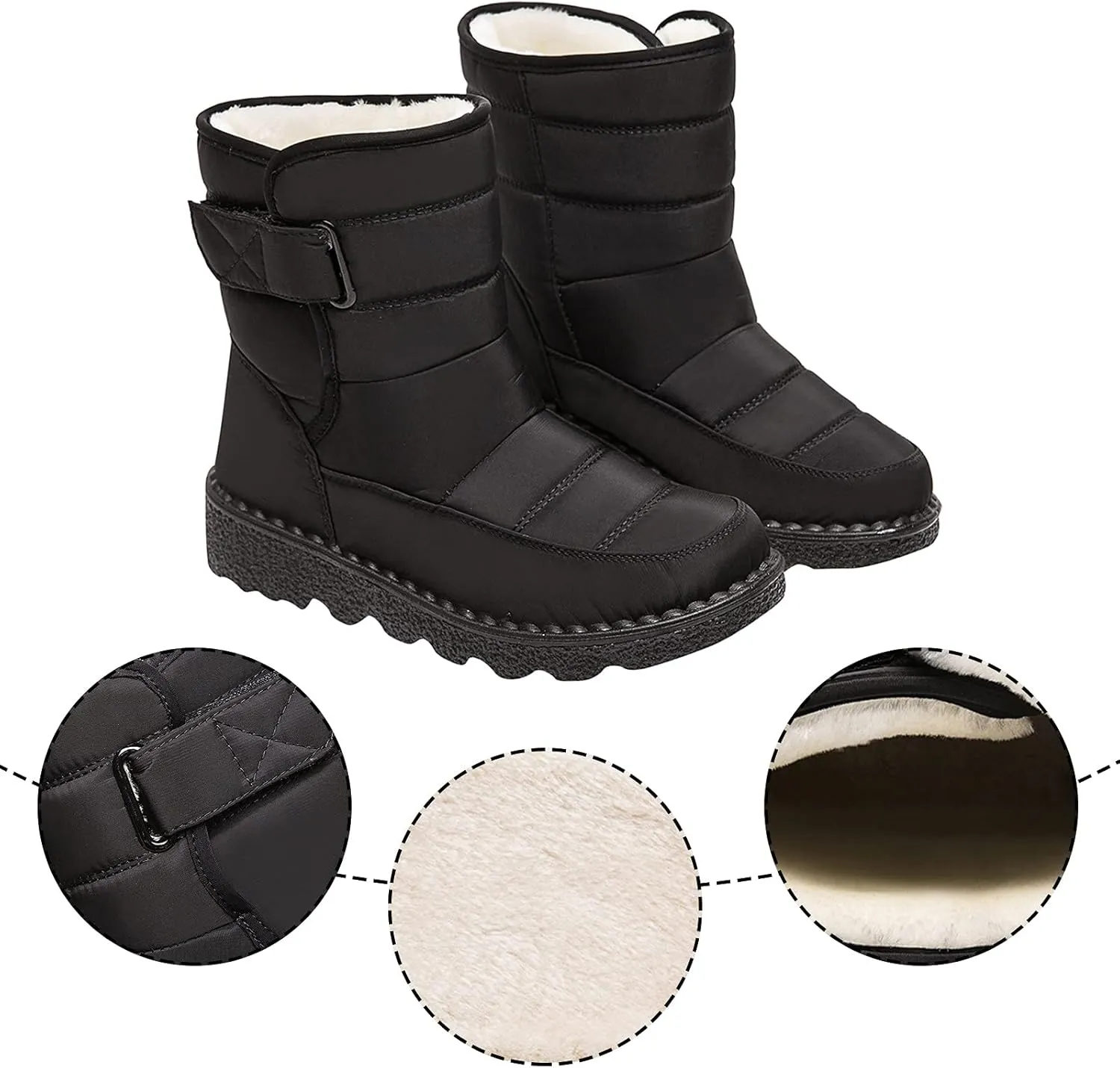 Winter Boots for Women Waterproof Warm Fur Lining Mid Calf Boots Hook Loop Comfortable Outdoor Shoes
