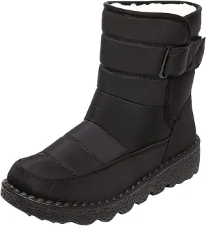 Winter Boots for Women Waterproof Warm Fur Lining Mid Calf Boots Hook Loop Comfortable Outdoor Shoes