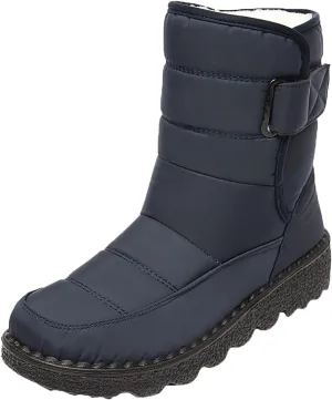 Winter Boots for Women Waterproof Warm Fur Lining Mid Calf Boots Hook Loop Comfortable Outdoor Shoes