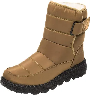 Winter Boots for Women Waterproof Warm Fur Lining Mid Calf Boots Hook Loop Comfortable Outdoor Shoes