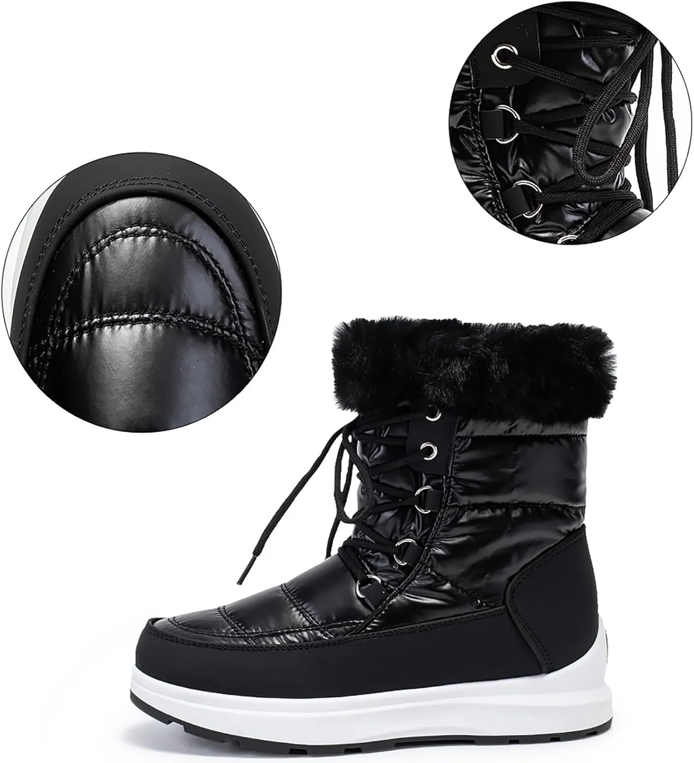 Winter Boots For Women Winter Water Proof Flat Lace Up Keep Warm Snow Boots Comfortable Mid Boots Short Shoes