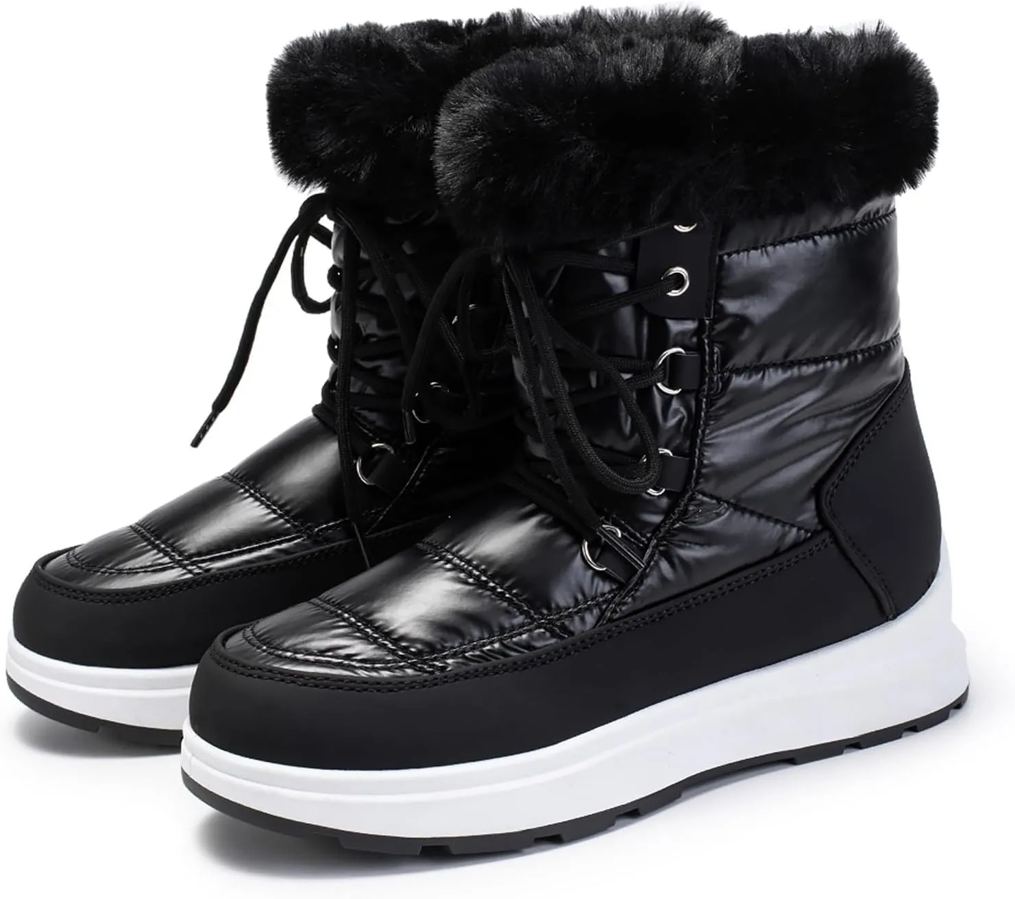 Winter Boots For Women Winter Water Proof Flat Lace Up Keep Warm Snow Boots Comfortable Mid Boots Short Shoes