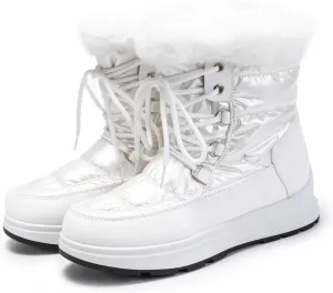 Winter Boots For Women Winter Water Proof Flat Lace Up Keep Warm Snow Boots Comfortable Mid Boots Short Shoes