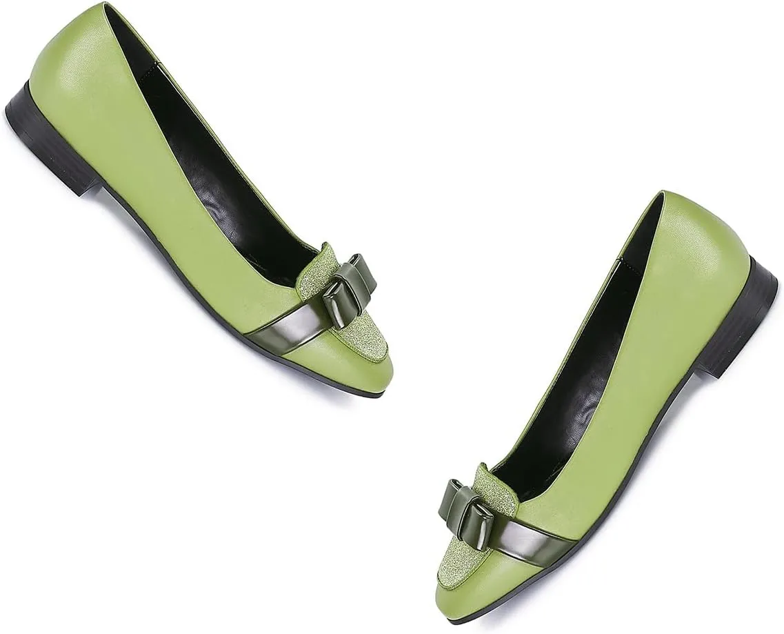 Women Chunky Low Heel Loafers Bow Slip On Closed Round Toe Loafer Shoes Matte Sequin Comfy 1 Inch Block Heels Dress Shoes Pumps Patchwork Glitter Office Work Pumps Cute Chic 4-11 M US