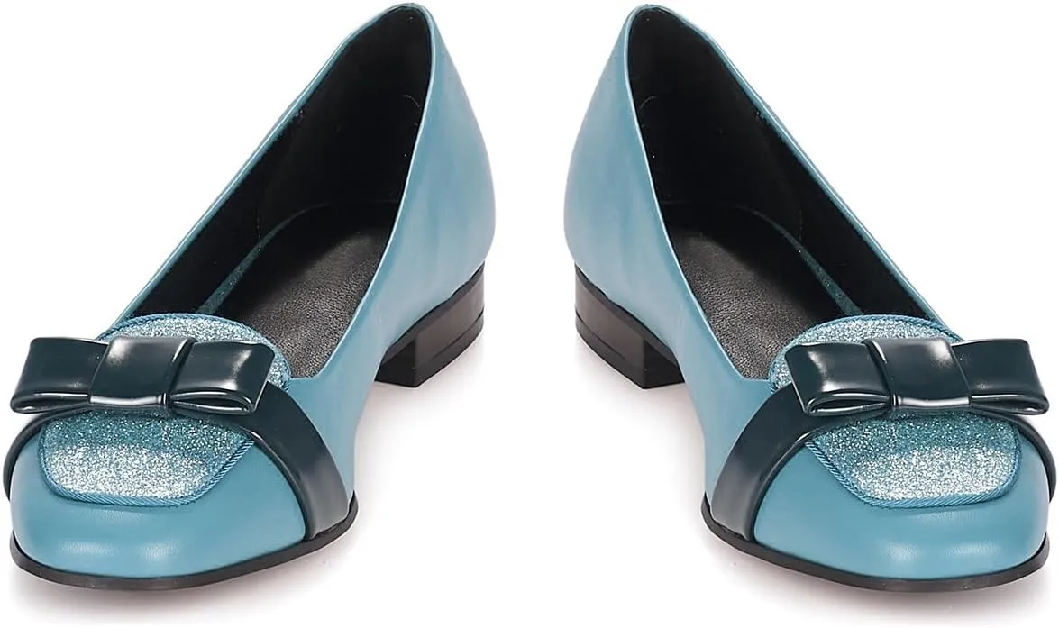 Women Chunky Low Heel Loafers Bow Slip On Closed Round Toe Loafer Shoes Matte Sequin Comfy 1 Inch Block Heels Dress Shoes Pumps Patchwork Glitter Office Work Pumps Cute Chic 4-11 M US