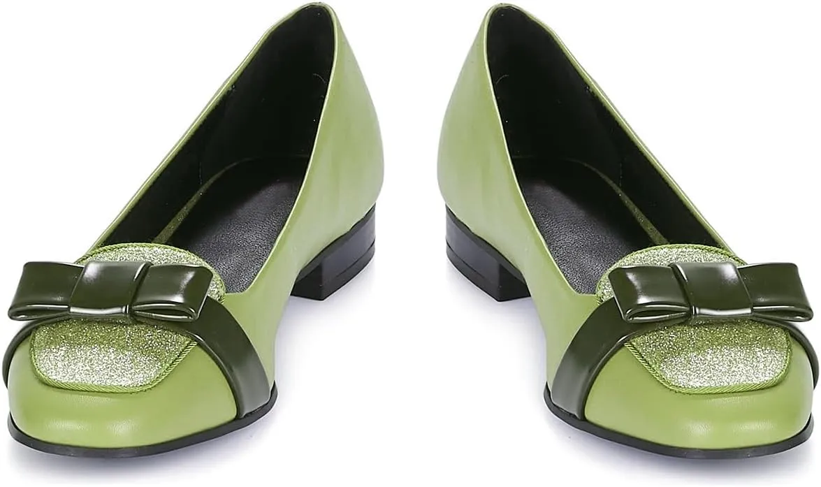 Women Chunky Low Heel Loafers Bow Slip On Closed Round Toe Loafer Shoes Matte Sequin Comfy 1 Inch Block Heels Dress Shoes Pumps Patchwork Glitter Office Work Pumps Cute Chic 4-11 M US