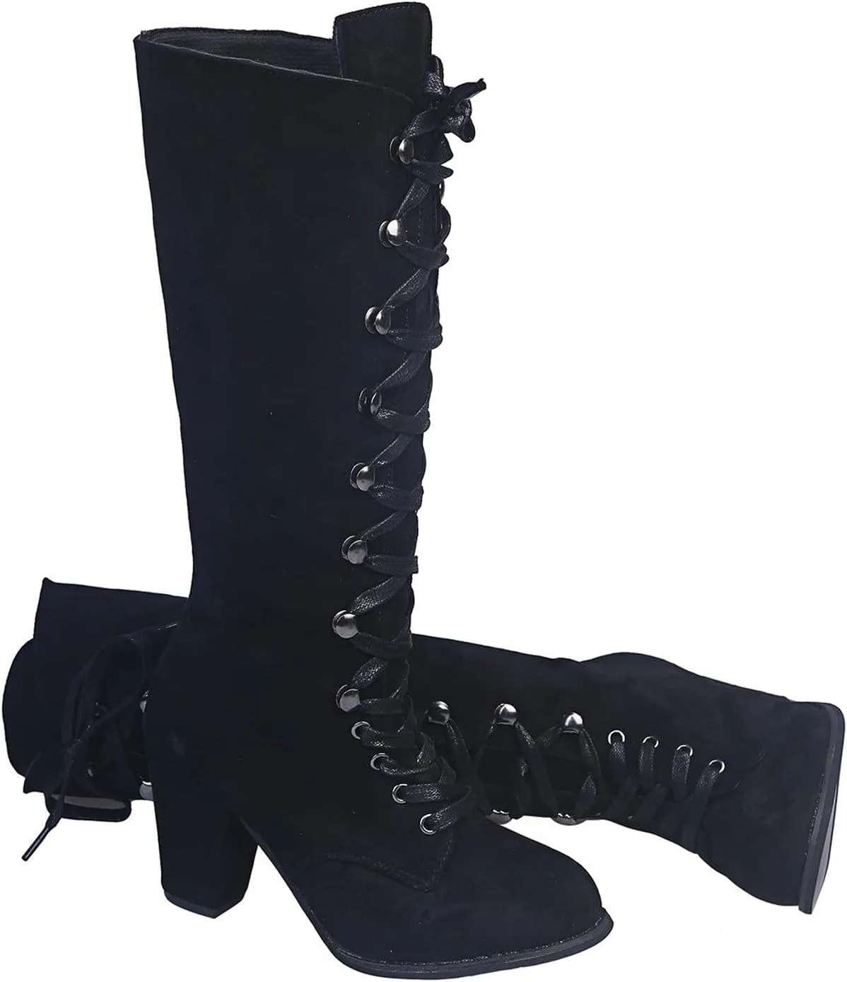 Women Knee High Chunky Heel Boots Casual Knee High Boots for Women Chunky Heel Lace up Pointed Toe Western Women Boot