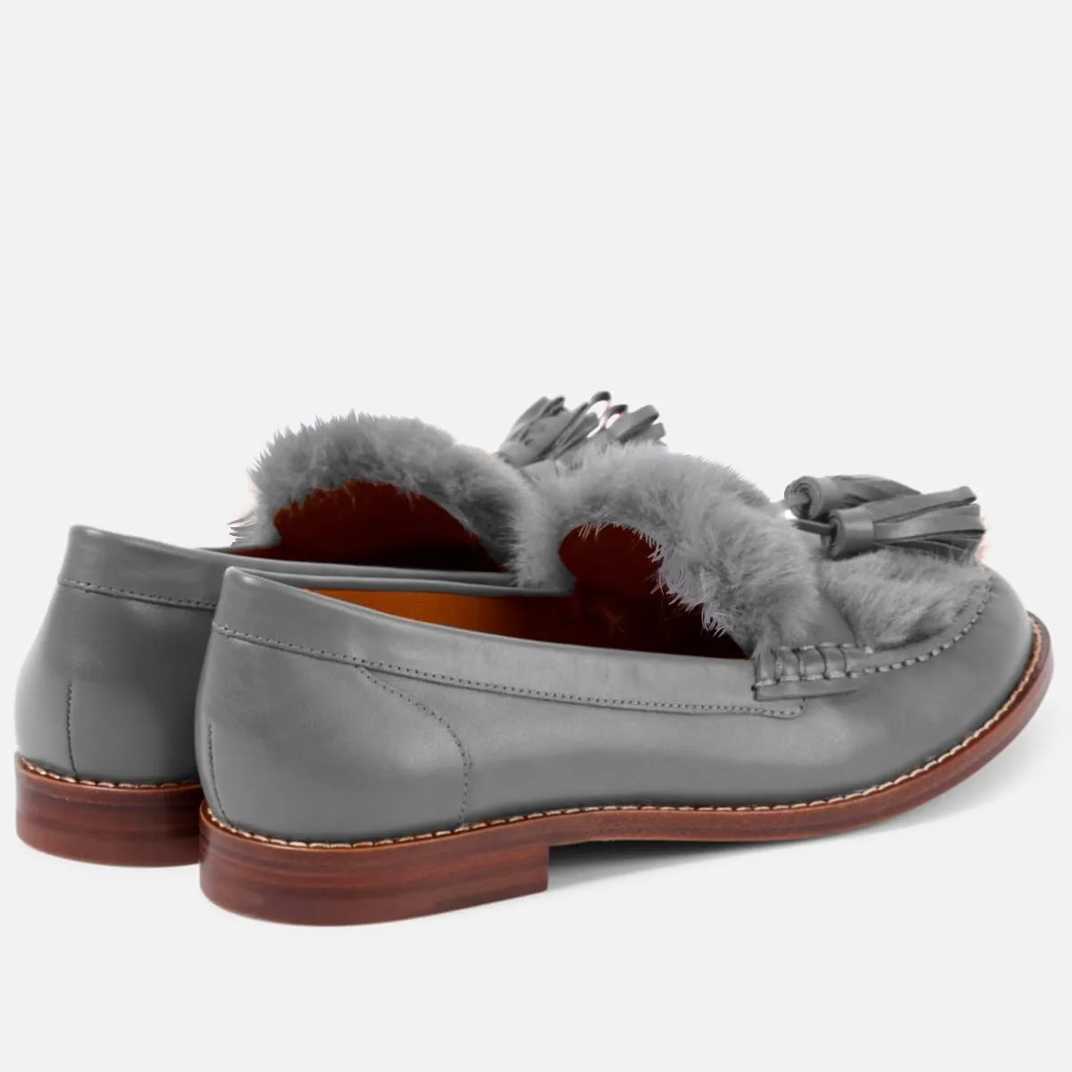 Women Low Chunky Heel Loafer Shoes Tassel Fluffy Round Toe Slip On Dress Loafers Fringe 1 Inch Block Low Heel Dress Shoes Fur Penny Loafers Comfort Office Shoes Classic 4-11 M US