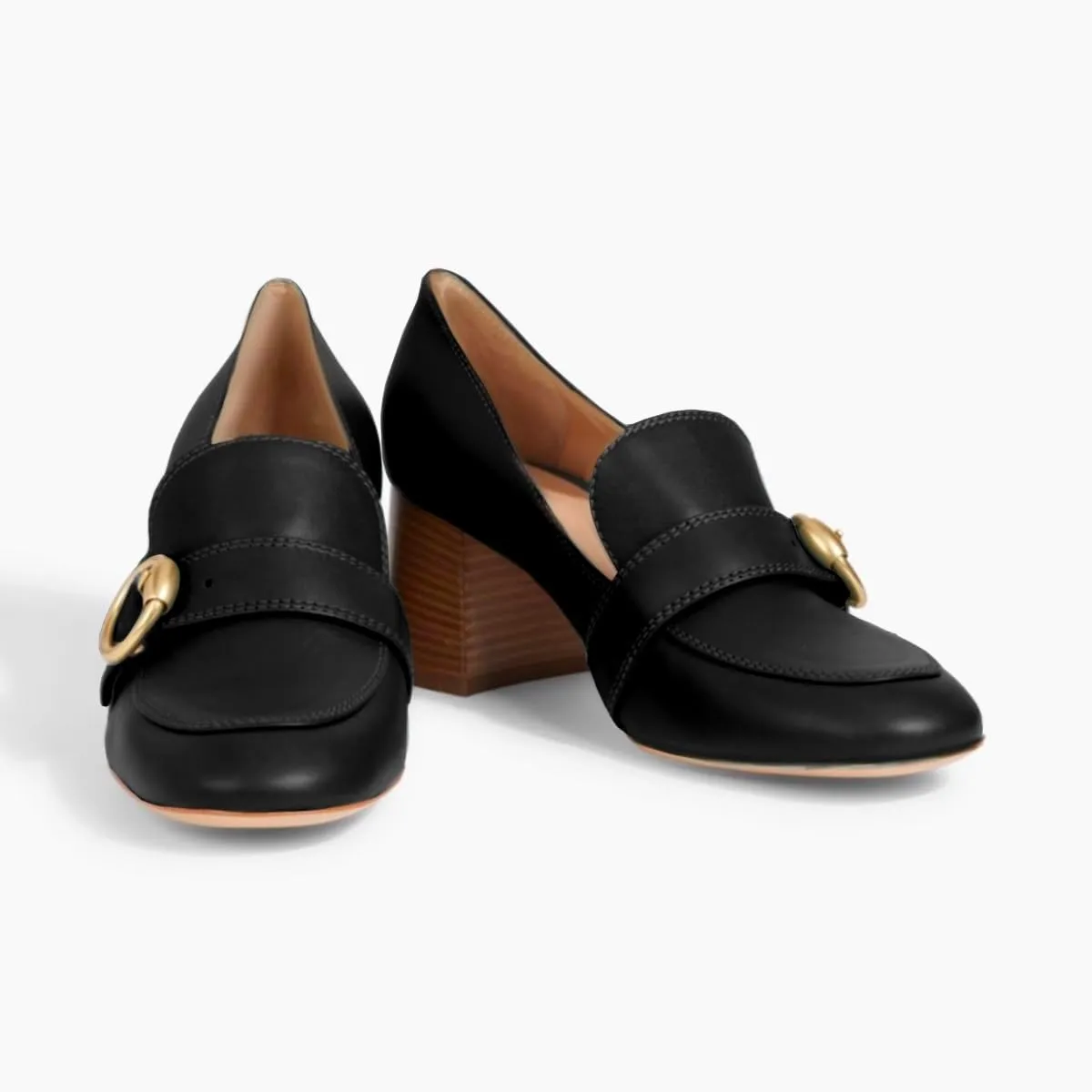 Women Stacked Chunky Heel Loafers Round Toe Slip On Loafer Pumps Buckle 2 inch Mid Block Heel Penny Loafers Office Ladies Casual Daily Loafer Heels Dress Shoes Matte 4-11 M US