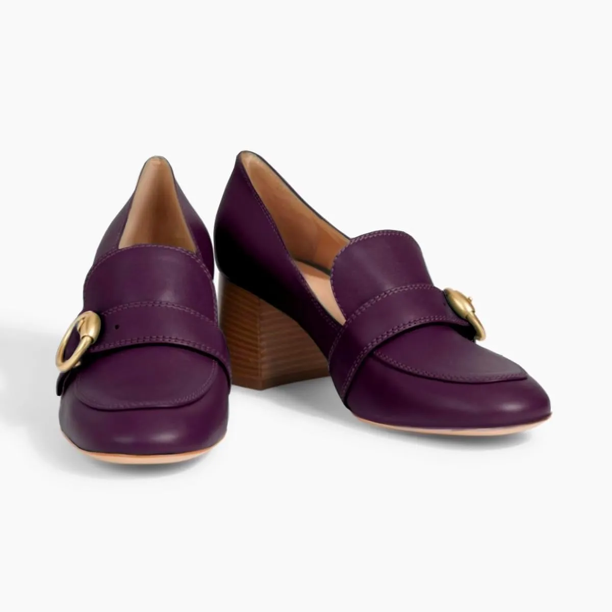 Women Stacked Chunky Heel Loafers Round Toe Slip On Loafer Pumps Buckle 2 inch Mid Block Heel Penny Loafers Office Ladies Casual Daily Loafer Heels Dress Shoes Matte 4-11 M US