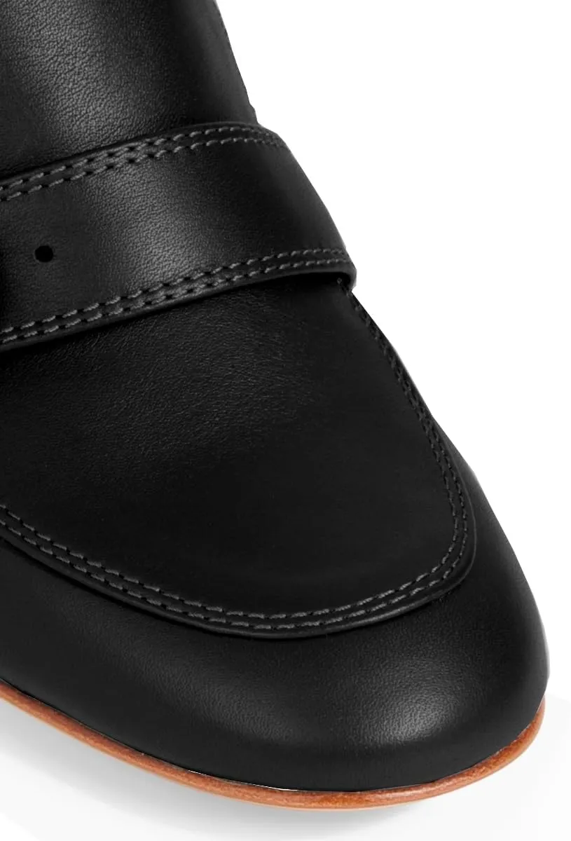 Women Stacked Chunky Heel Loafers Round Toe Slip On Loafer Pumps Buckle 2 inch Mid Block Heel Penny Loafers Office Ladies Casual Daily Loafer Heels Dress Shoes Matte 4-11 M US