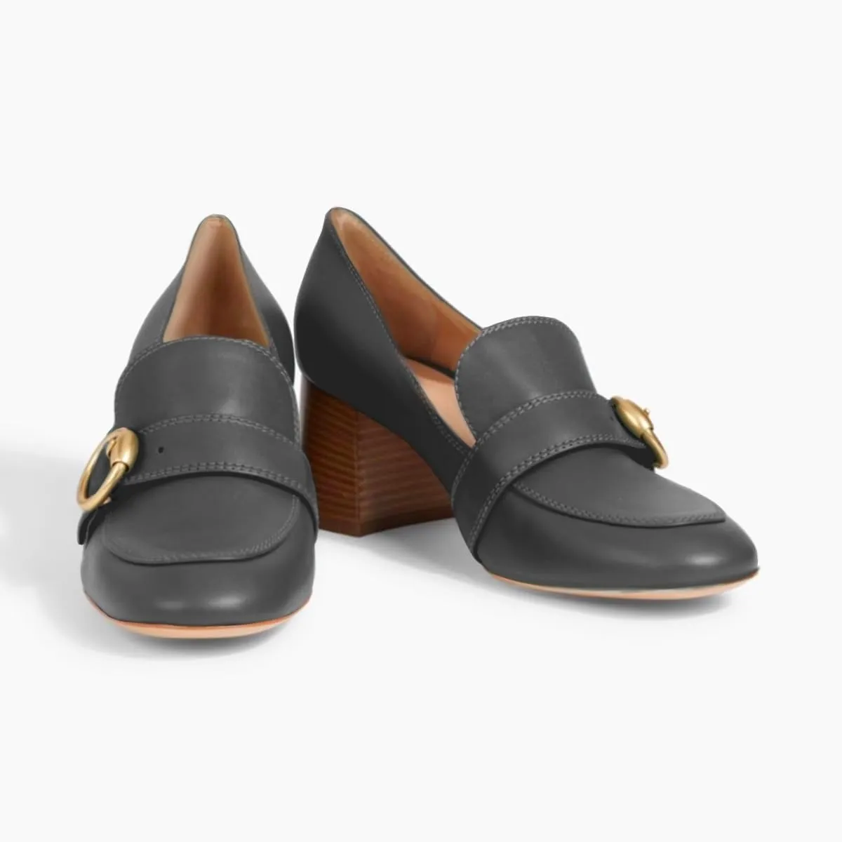 Women Stacked Chunky Heel Loafers Round Toe Slip On Loafer Pumps Buckle 2 inch Mid Block Heel Penny Loafers Office Ladies Casual Daily Loafer Heels Dress Shoes Matte 4-11 M US