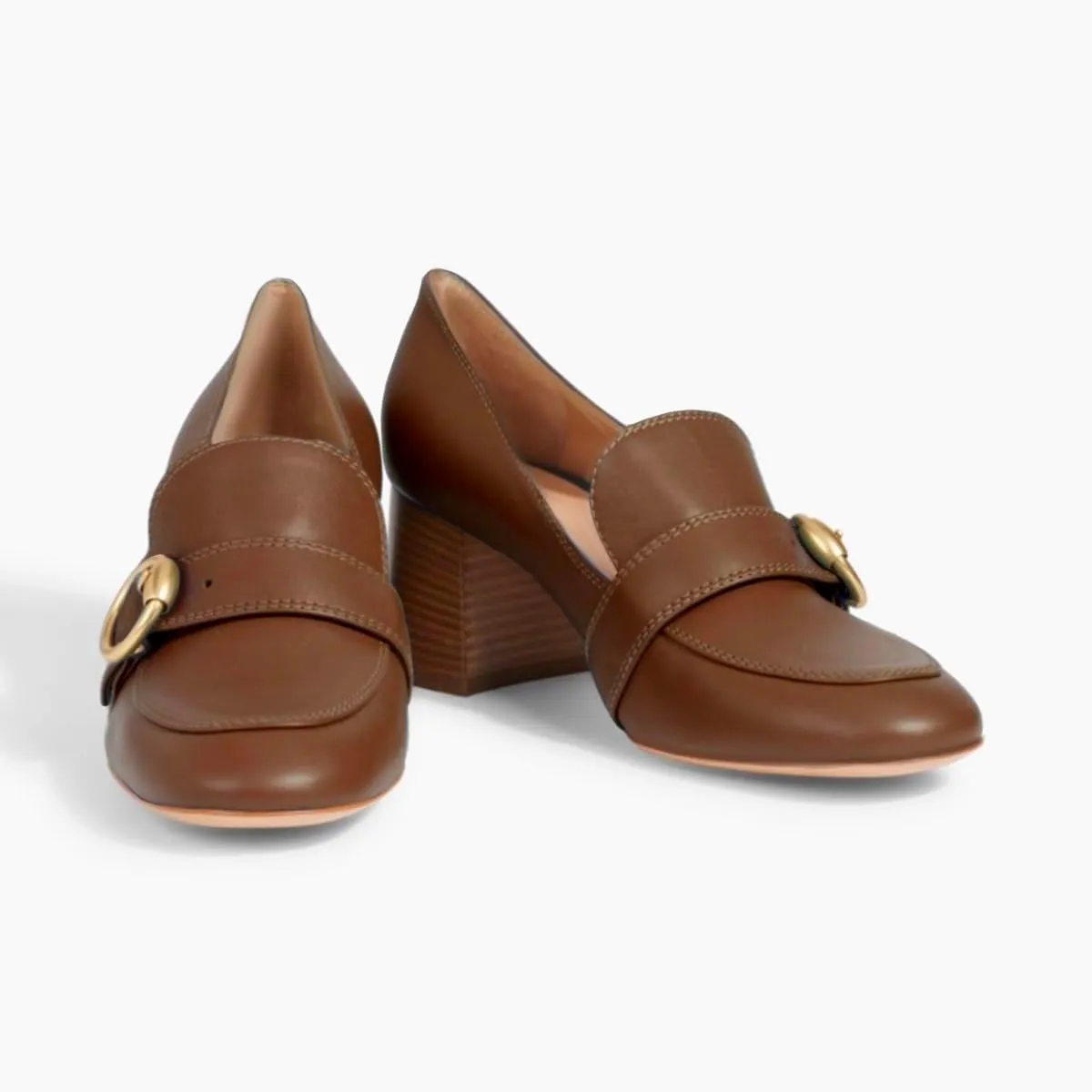Women Stacked Chunky Heel Loafers Round Toe Slip On Loafer Pumps Buckle 2 inch Mid Block Heel Penny Loafers Office Ladies Casual Daily Loafer Heels Dress Shoes Matte 4-11 M US