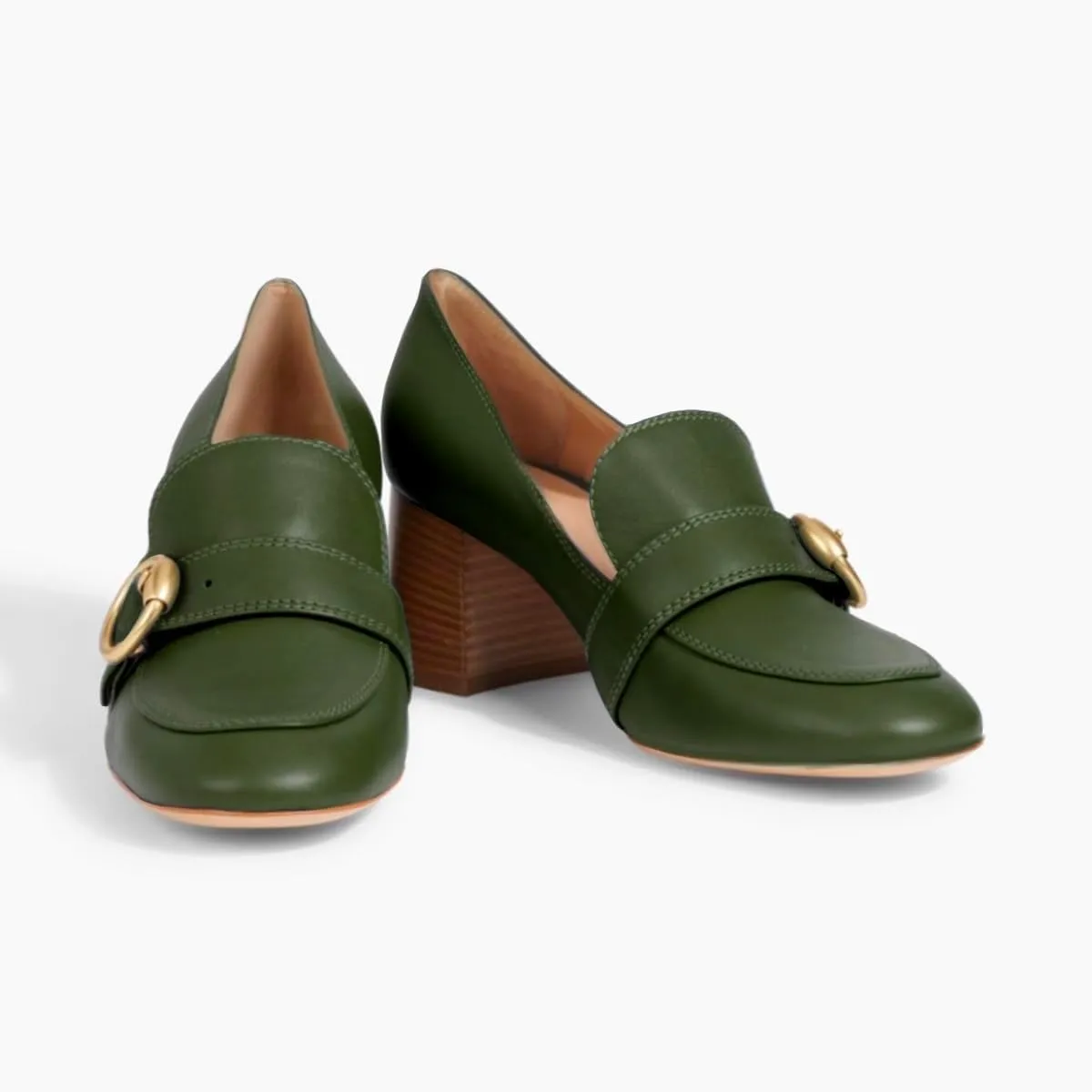 Women Stacked Chunky Heel Loafers Round Toe Slip On Loafer Pumps Buckle 2 inch Mid Block Heel Penny Loafers Office Ladies Casual Daily Loafer Heels Dress Shoes Matte 4-11 M US