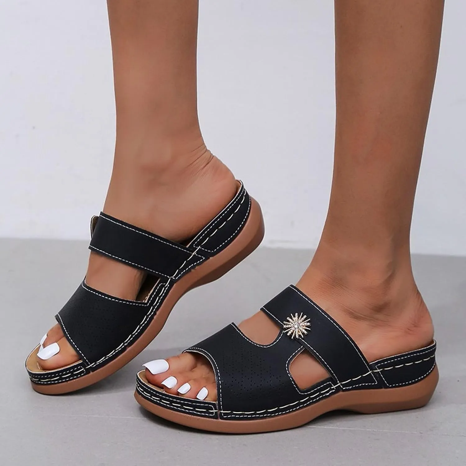 Women Summer Slippers Open Toe Wedge Sandals Casual Comfortable Platform Heeled Boho Beach Slide Shoes for Daily