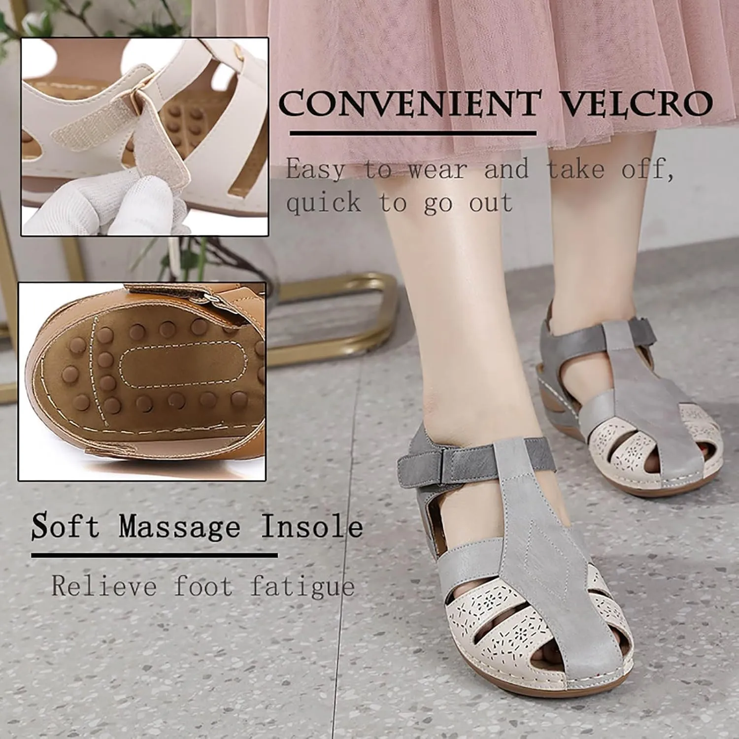 Women's Causal Closed Toe Wedges Sandals Summer Comfortable Ankle Strap Beach Dressy Sandal Water Ladies Slides