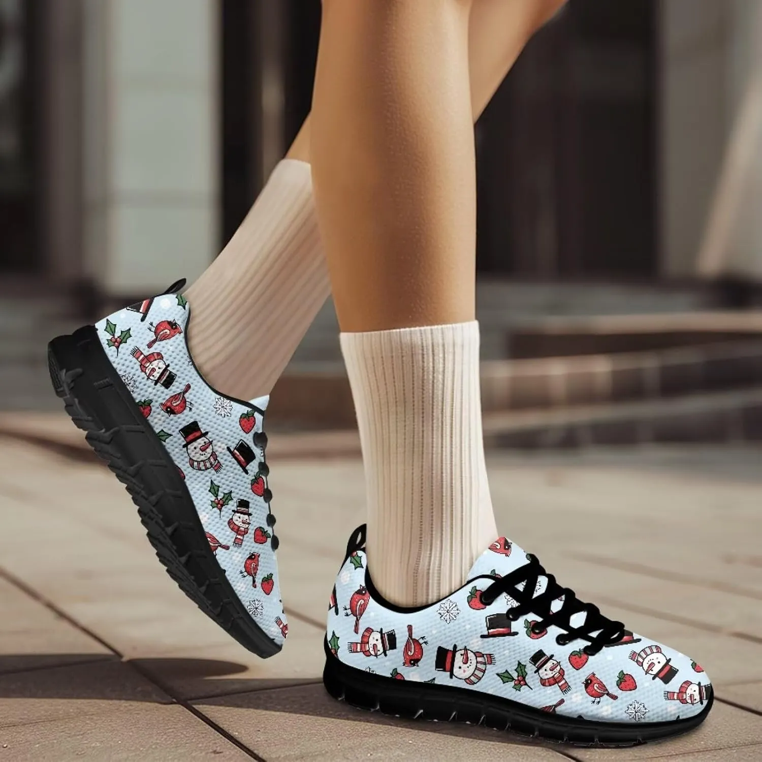 Women's Christmas Running Shoes Lightweight Sports Tennis Shoes Walking Flat Shoes Non Slip Breathable Mesh Athletic Sneakers US 5-12