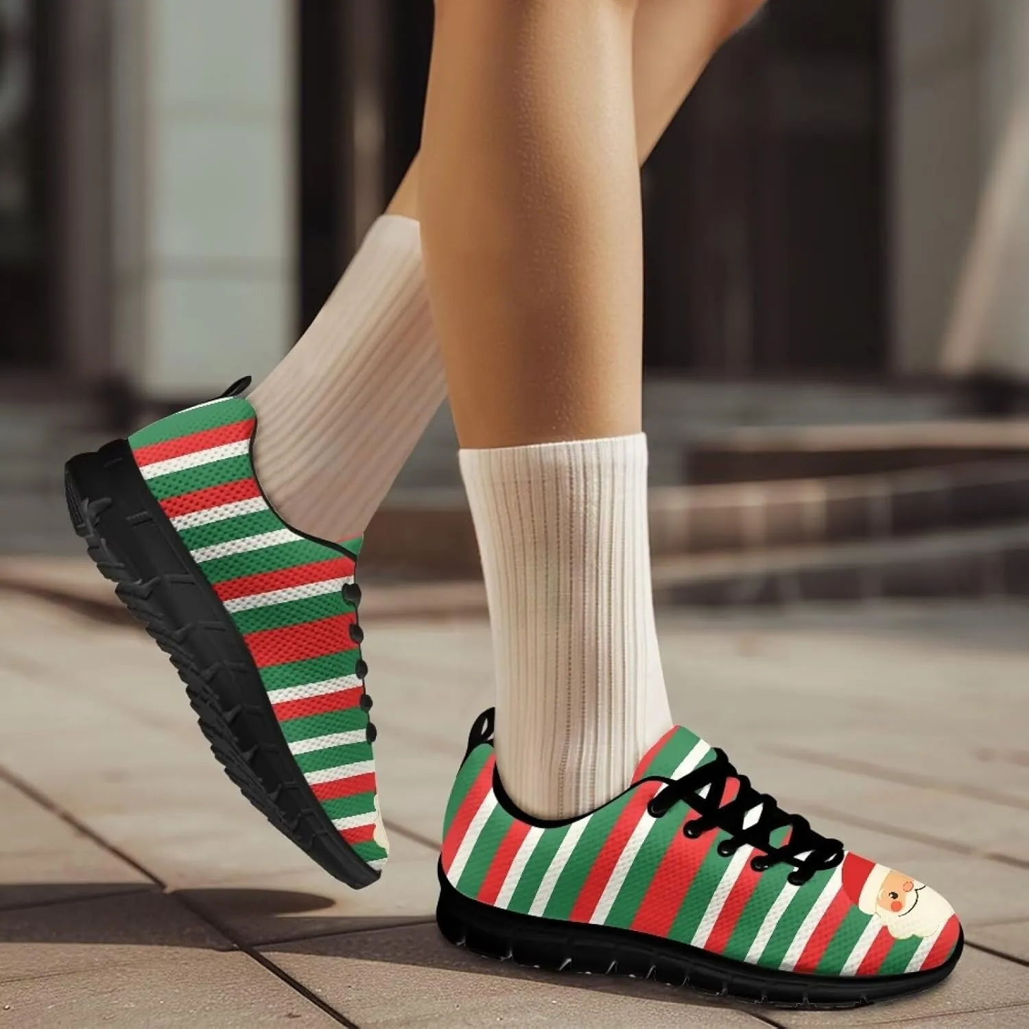 Women's Christmas Running Shoes Lightweight Sports Tennis Shoes Walking Flat Shoes Non Slip Breathable Mesh Athletic Sneakers US 5-12