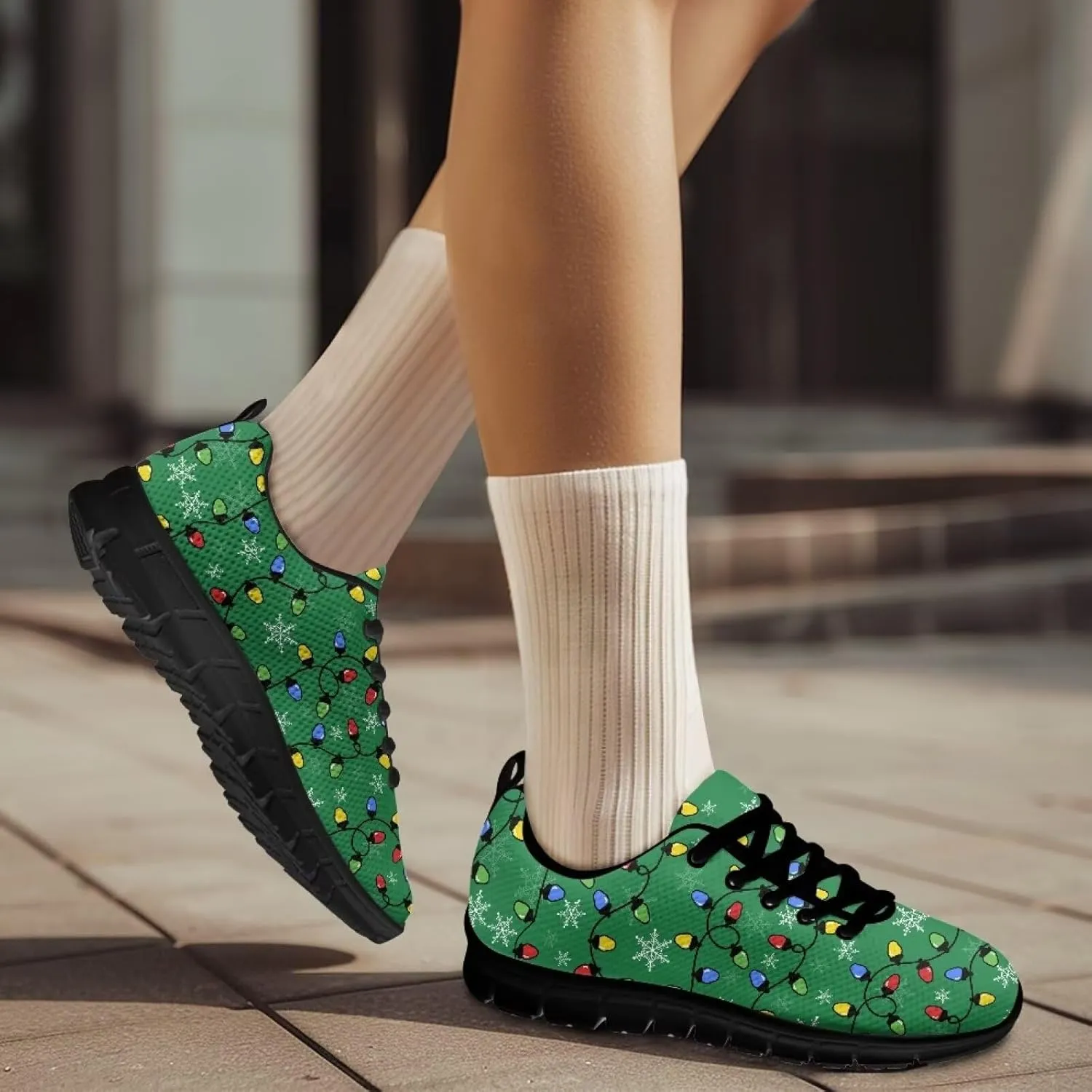 Women's Christmas Running Shoes Lightweight Sports Tennis Shoes Walking Flat Shoes Non Slip Breathable Mesh Athletic Sneakers US 5-12