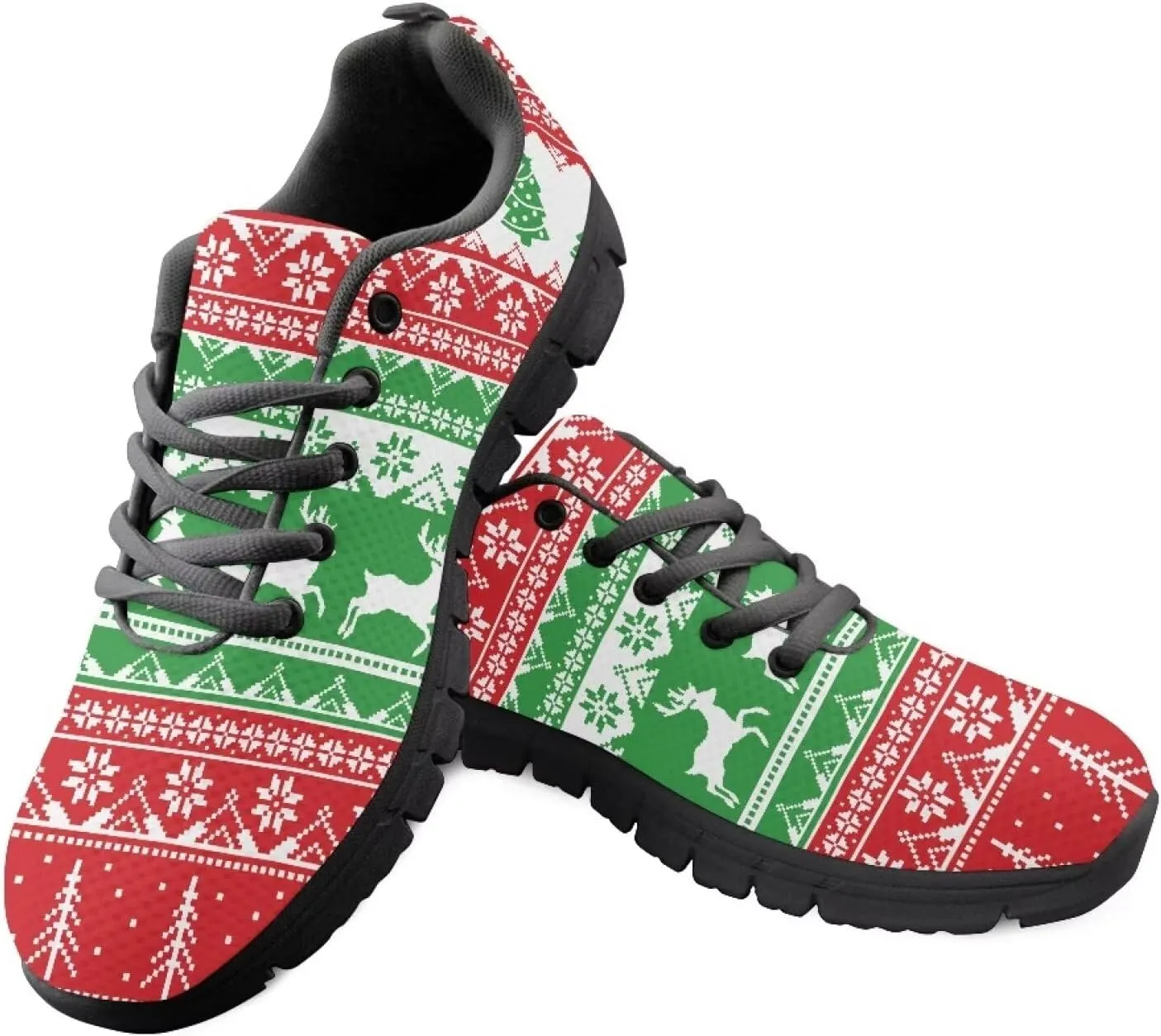 Women's Christmas Sneakers Lightweight Athletic Running Shoes Breathable Non Slip Sports Tennis Shoes Lace Up Causal Shoes US 5-12