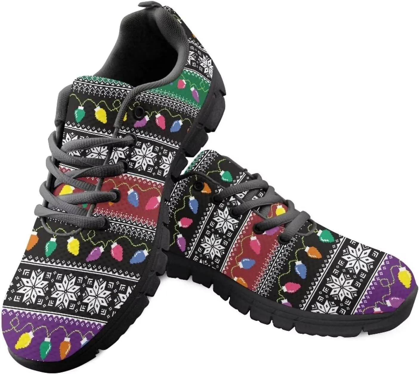 Women's Christmas Sneakers Lightweight Athletic Running Shoes Breathable Non Slip Sports Tennis Shoes Lace Up Causal Shoes US 5-12