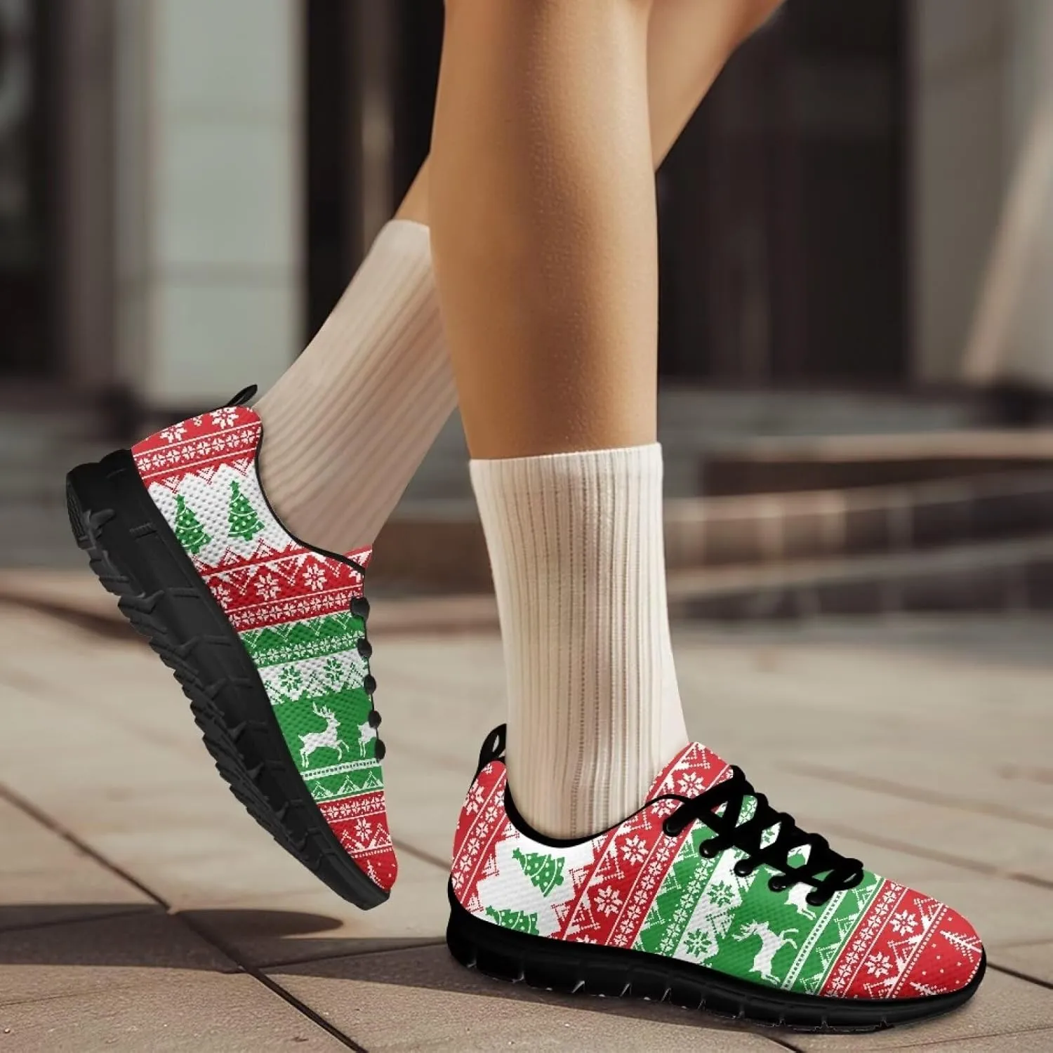 Women's Christmas Sneakers Lightweight Athletic Running Shoes Breathable Non Slip Sports Tennis Shoes Lace Up Causal Shoes US 5-12