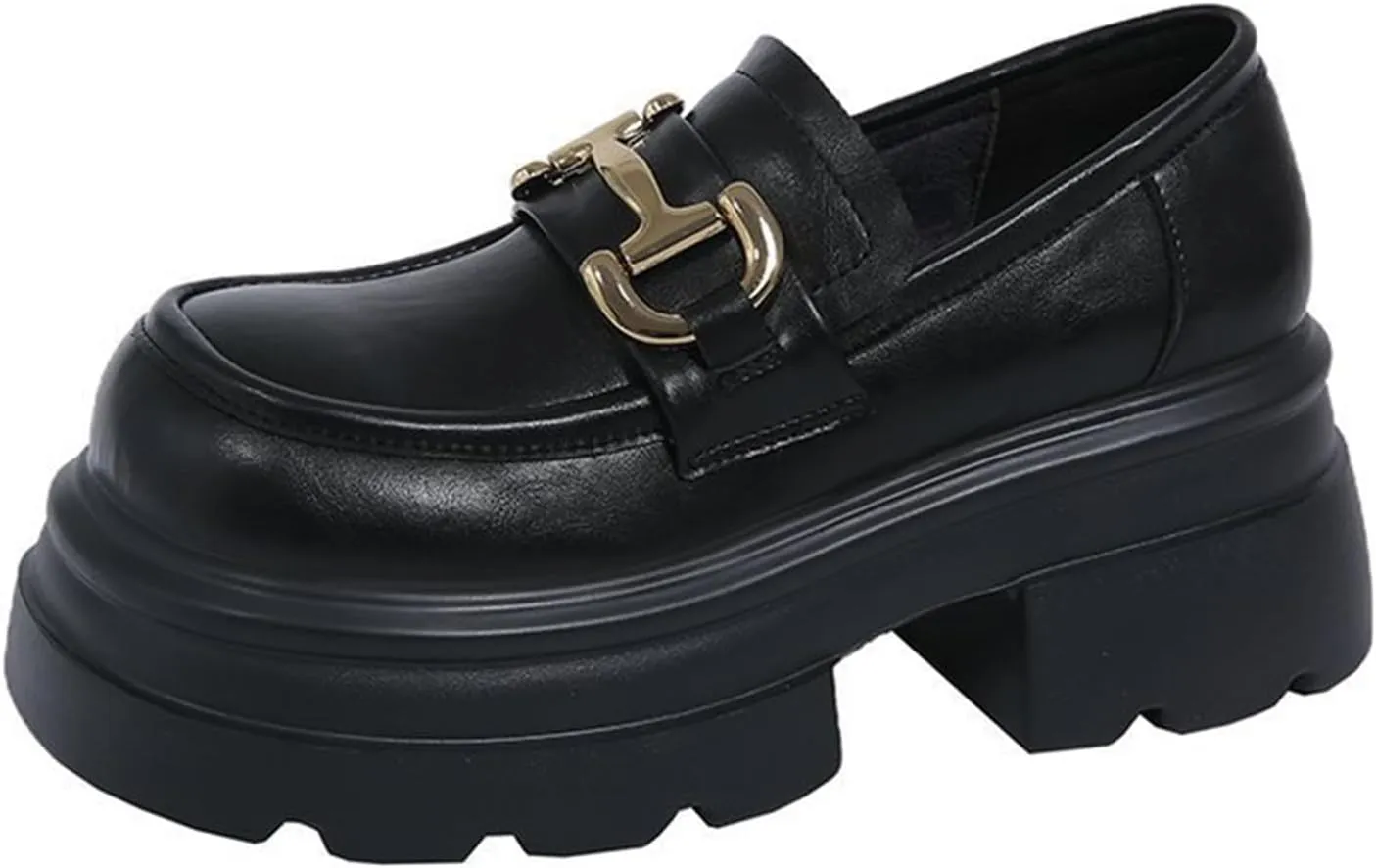 Women's Fashion Loafers with Platform, Increased Height, Slip-on Design, and Stylish Chunky Soles for Spring and Autumn