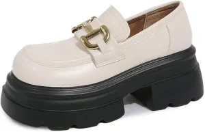 Women's Fashion Loafers with Platform, Increased Height, Slip-on Design, and Stylish Chunky Soles for Spring and Autumn