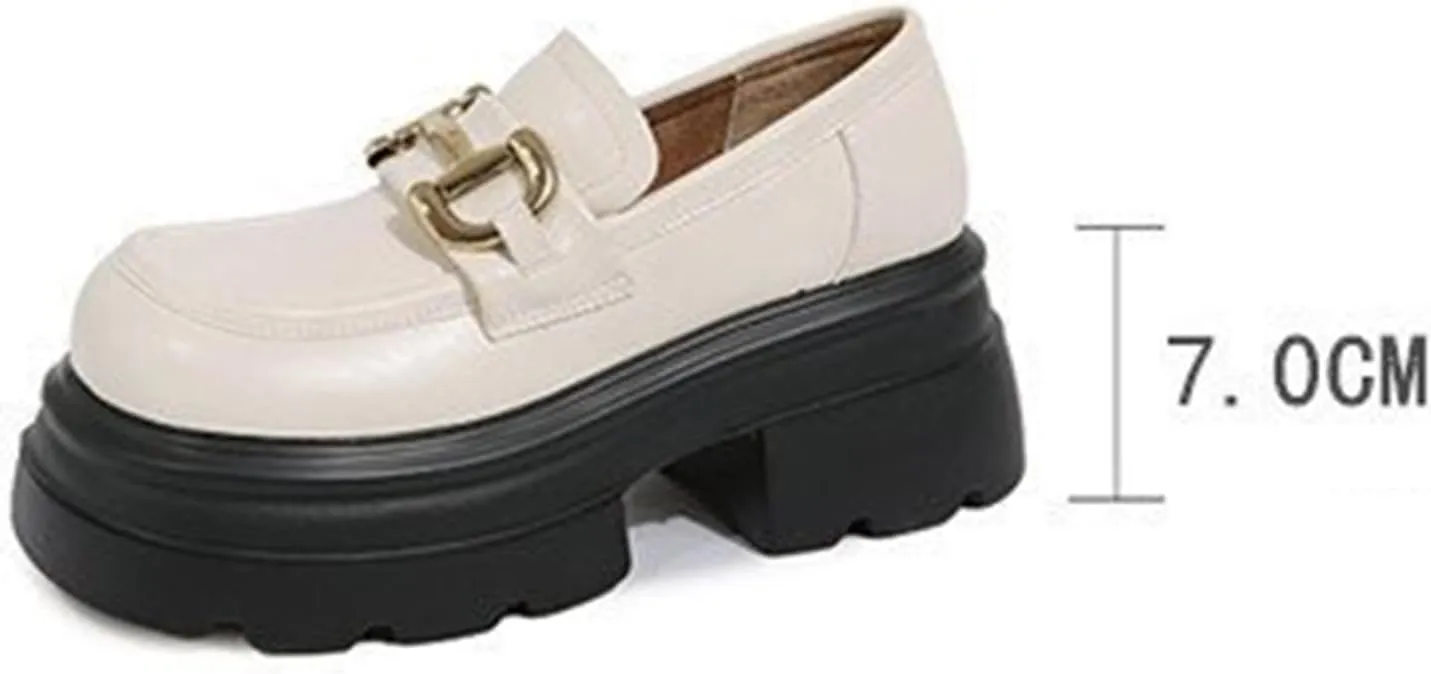 Women's Fashion Loafers with Platform, Increased Height, Slip-on Design, and Stylish Chunky Soles for Spring and Autumn