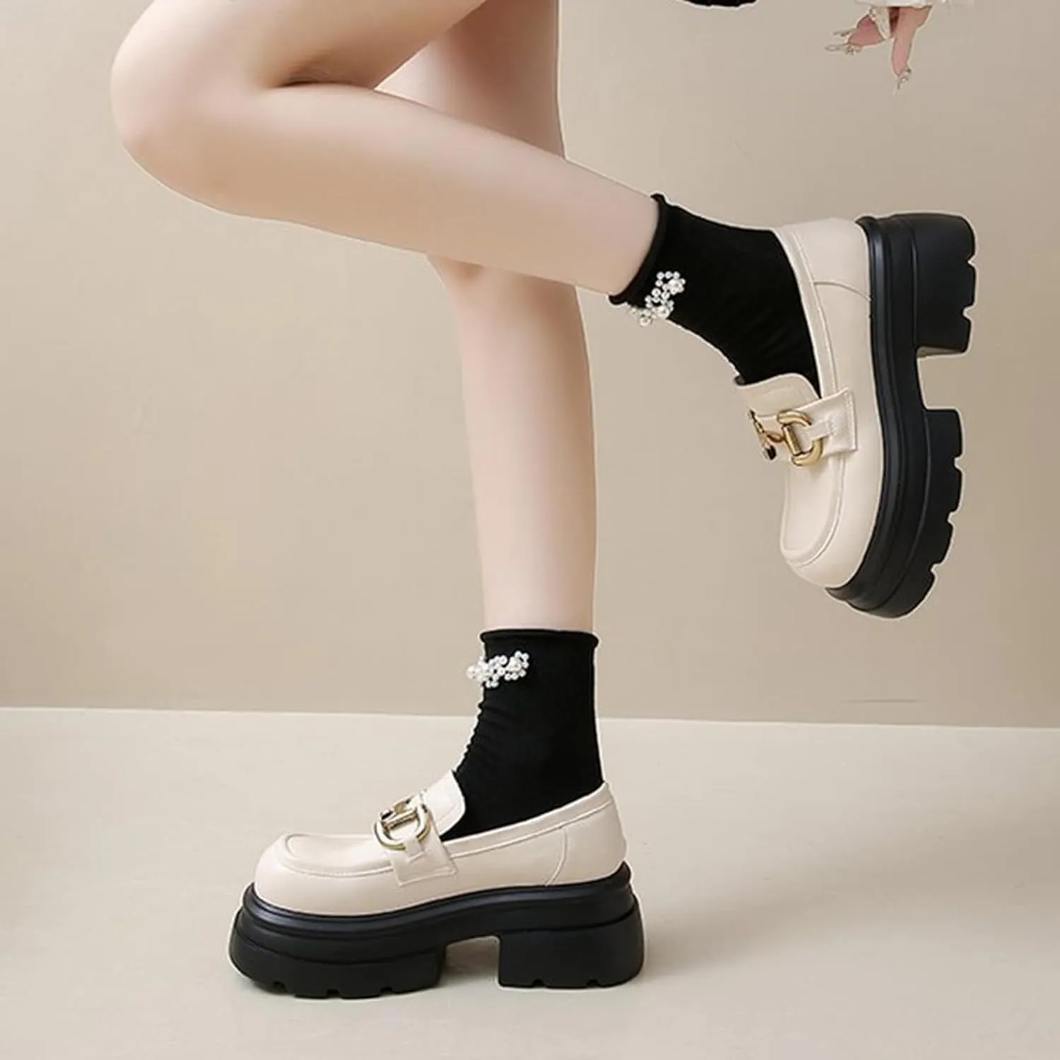 Women's Fashion Loafers with Platform, Increased Height, Slip-on Design, and Stylish Chunky Soles for Spring and Autumn