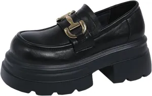Women's Fashion Loafers with Platform, Increased Height, Slip-on Design, and Stylish Chunky Soles for Spring and Autumn