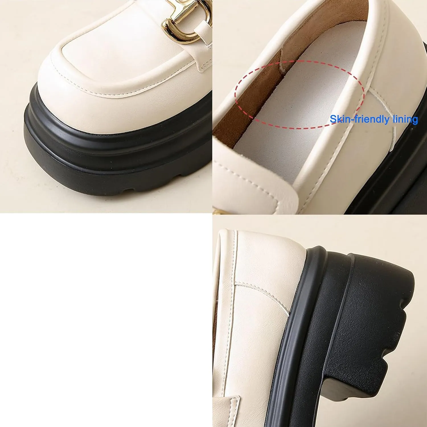 Women's Fashion Loafers with Platform, Increased Height, Slip-on Design, and Stylish Chunky Soles for Spring and Autumn