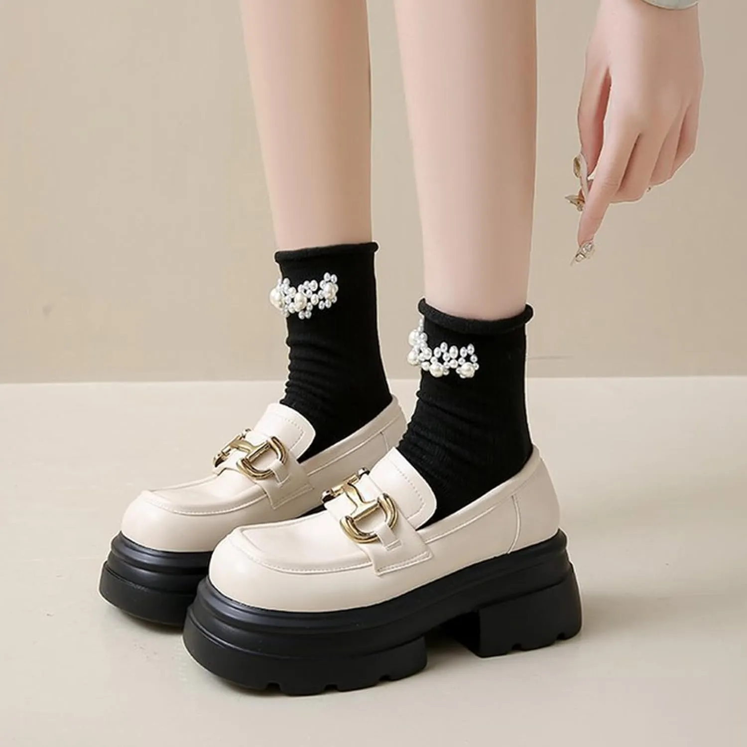Women's Fashion Loafers with Platform, Increased Height, Slip-on Design, and Stylish Chunky Soles for Spring and Autumn