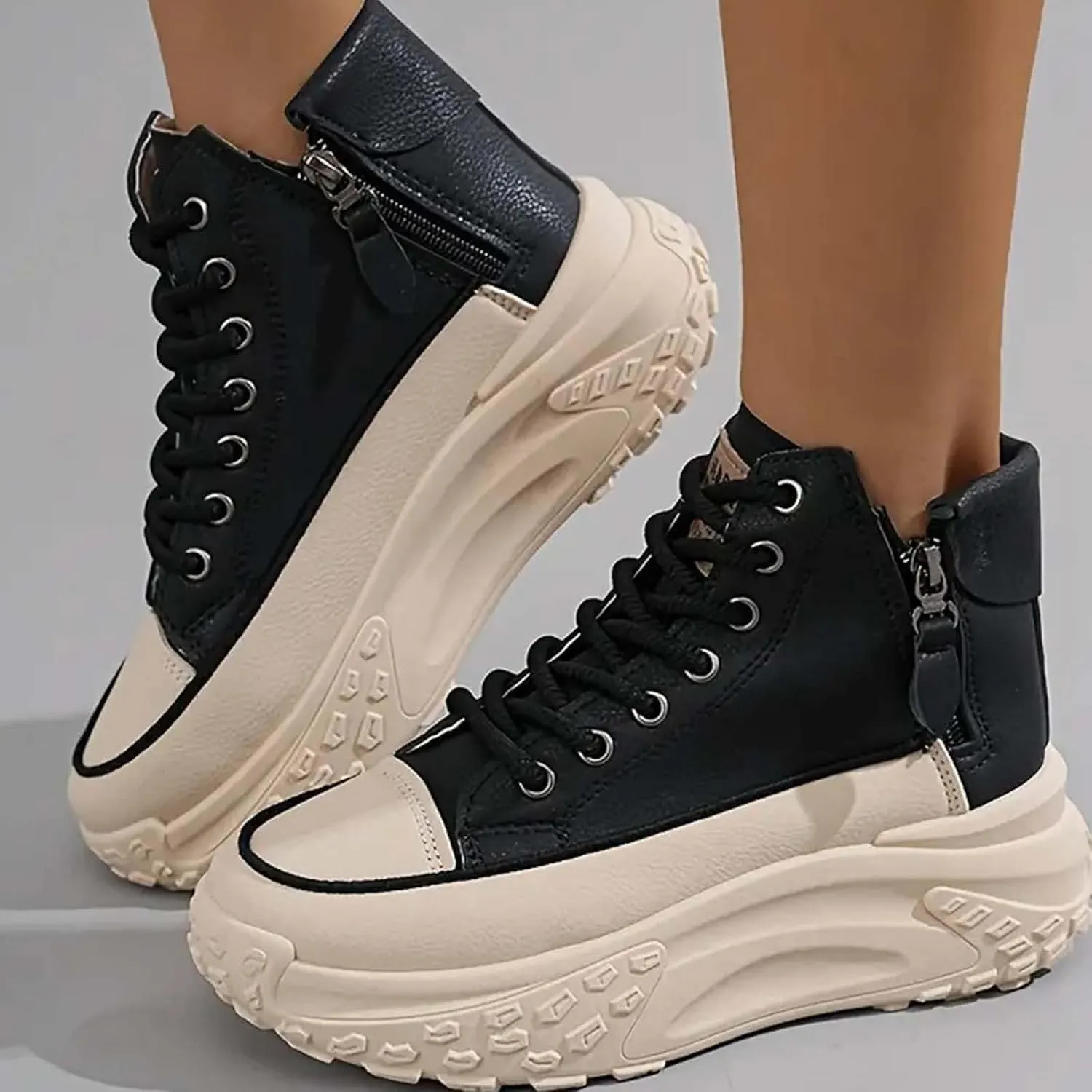 Women's Fashion Sneakers Winter Canvas Platform Sneakers Casual Tennis Shoes Walking Running Shoes Lace Up High Top Sneakers