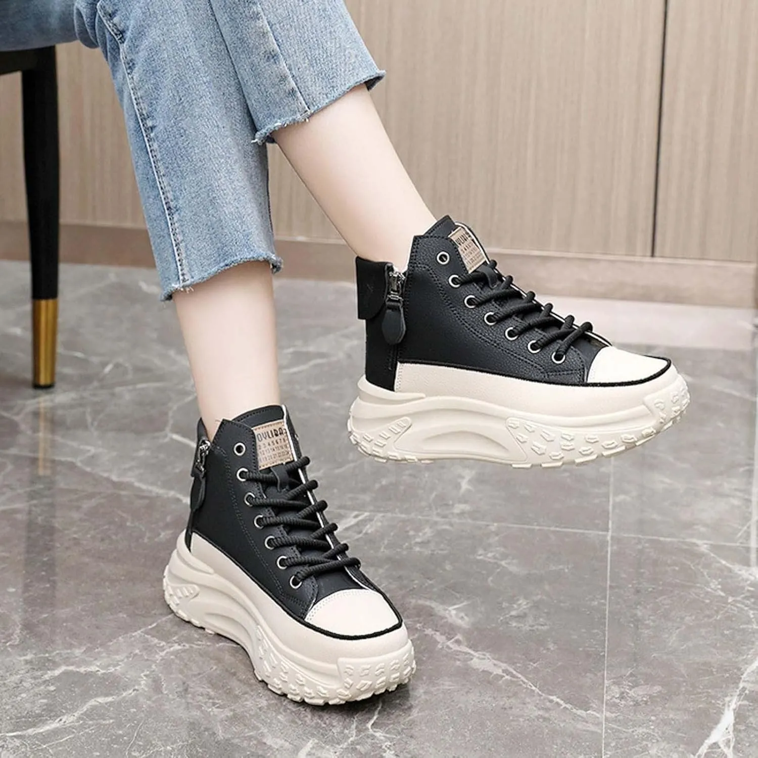 Women's Fashion Sneakers Winter Canvas Platform Sneakers Casual Tennis Shoes Walking Running Shoes Lace Up High Top Sneakers