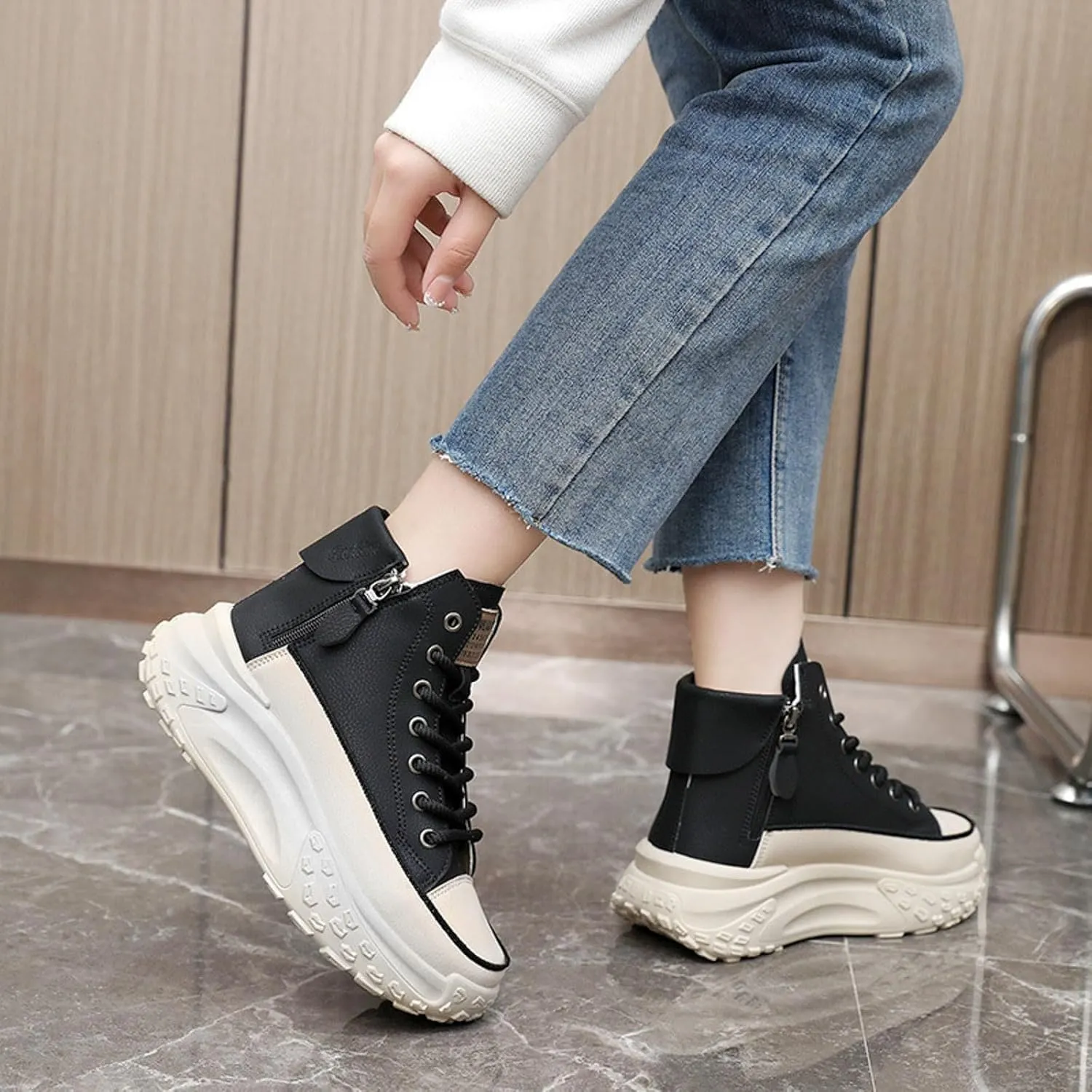Women's Fashion Sneakers Winter Canvas Platform Sneakers Casual Tennis Shoes Walking Running Shoes Lace Up High Top Sneakers