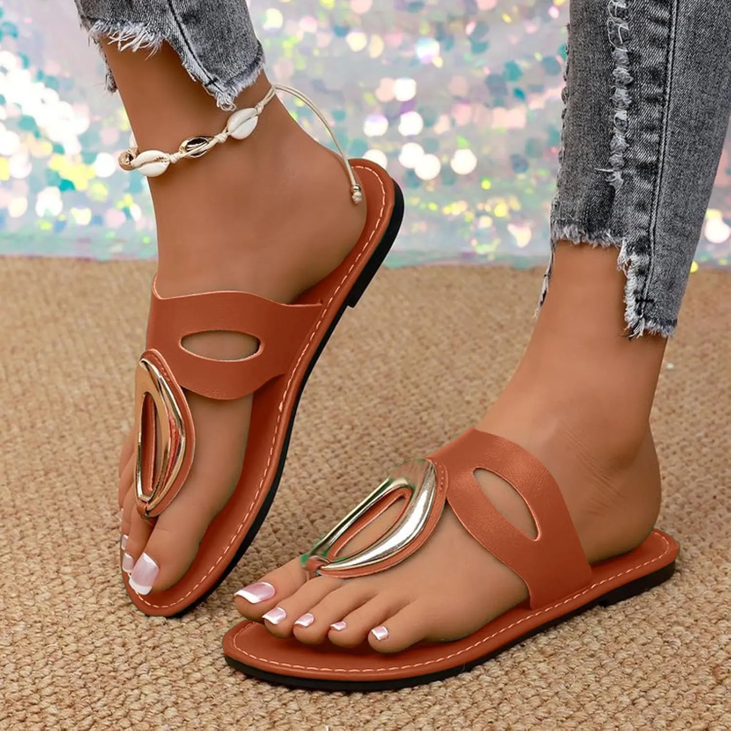 Women's Flat Sandals Comfortable Flip Flop Sandals Dressy Thong Sandals Beach Flip Flopsr Slide Sandals