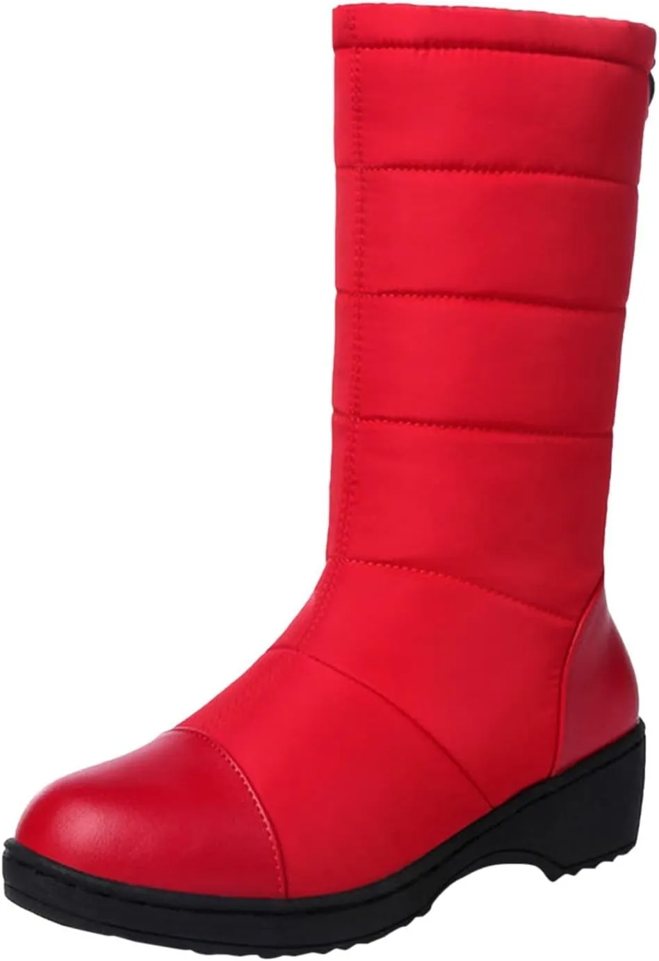 Women's Mid Calf Boots Fleece Lined Warm Snow Boots Solid Insulated Snow Boots Outdoor Leather Winter Boots