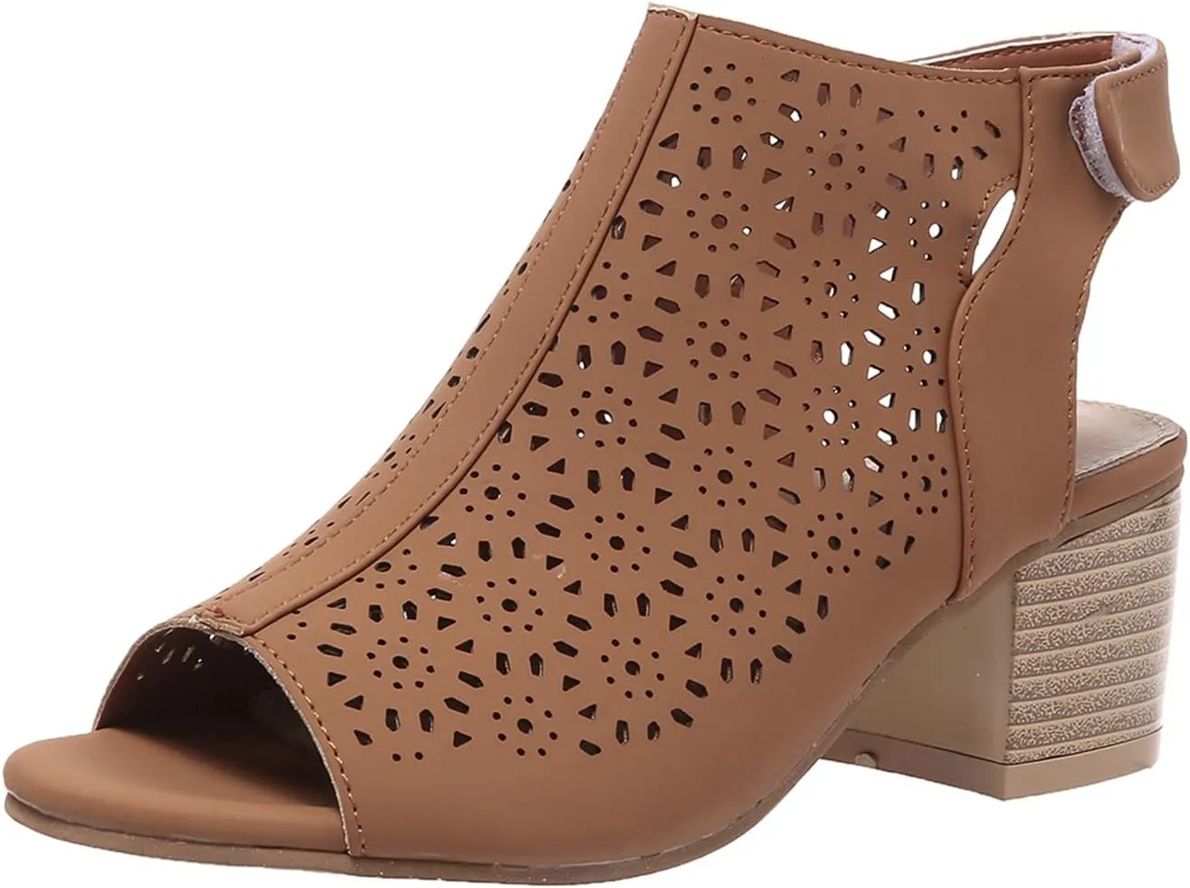 Women's Peep Toe Cutout Sandals Slingback Ankle Strap Low Stacked Heel Ankle Bootie Summer Dress Sandals