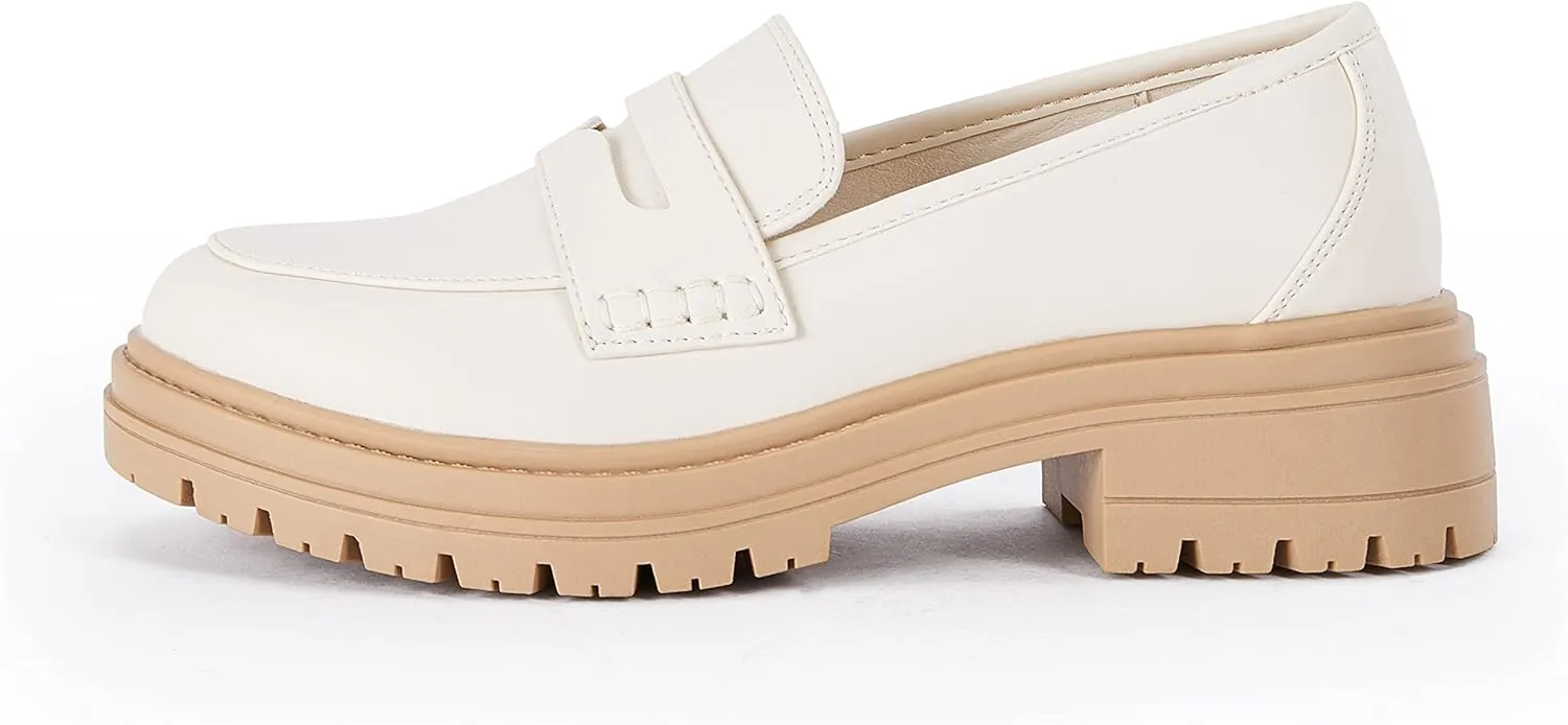 Womens Platform Loafers Lug Sole Chunky Heel Non Slip Faux Leather Casual Comfortable Round Toe Goth Oxford Shoes