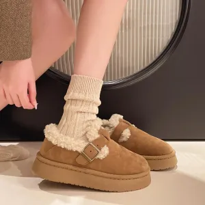 Women's Platform Snow Boots Buckle Warm Fuzzy Ankle Booties Slip on Comfy Fur Lined Winter Shoes Fashion for Indoor Outdoor