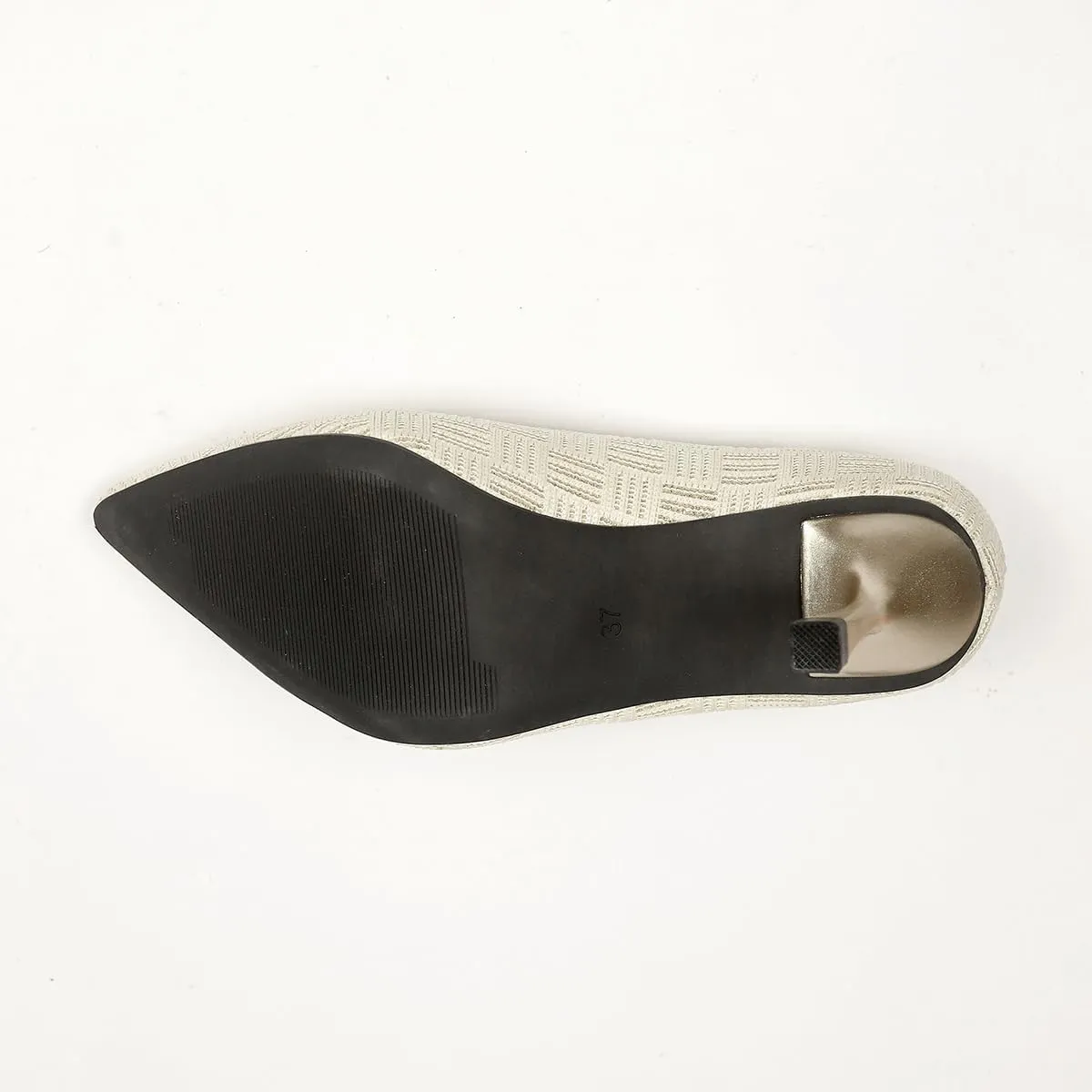 Women's Pointed Toe Pumps, Textured White Pattern, Kitten Heel, Classic Office Dress Shoes