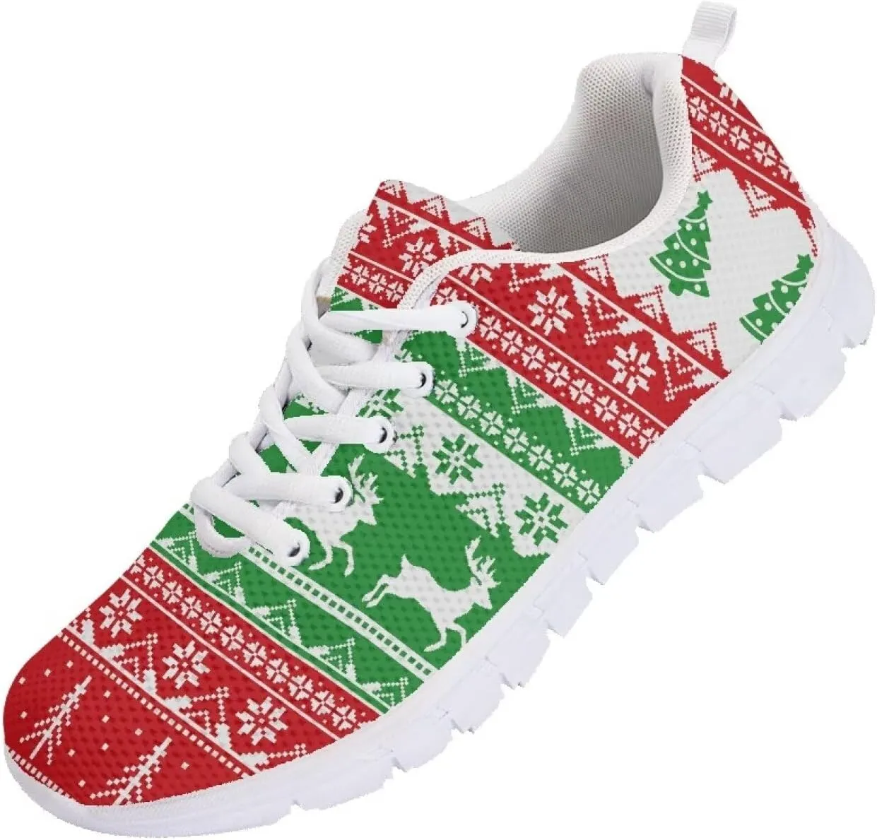 Women's Running Shoes Christmas Sneakers Breathable Sports Tennis Shoes Trainers Lace-up Comfortable Causal Travel Walking Shoes for Lady US 5-12