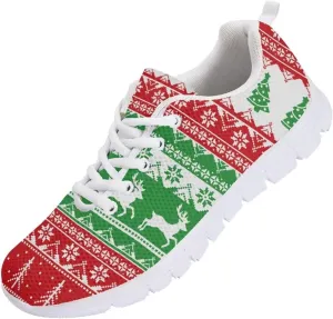 Women's Running Shoes Christmas Sneakers Breathable Sports Tennis Shoes Trainers Lace-up Comfortable Causal Travel Walking Shoes for Lady US 5-12